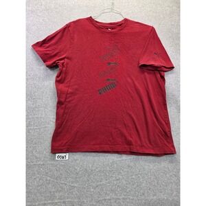Puma Mens Graphic T-Shirt Red Short Sleeve Triple Logo Crew Neck Tee Medium